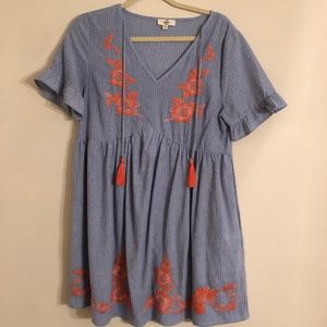 Entro Blue Peasant Dress with Tassels